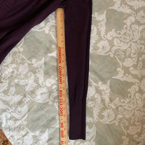 Ruffled Ribbon V-Neck ~AT LOFT ~Cardigan ~Small ~Eggplant ~ Elegant Light Weigh… - Picture 5 of 8